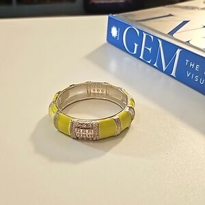 Vintage Silver Tone Enamel & Rhinestone Cuff Clamper Bracelet.